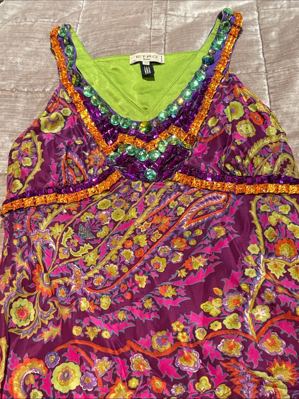 Etro Silk Embellished Floral Paisley V-Neck Camisole Size 42 Italian 6